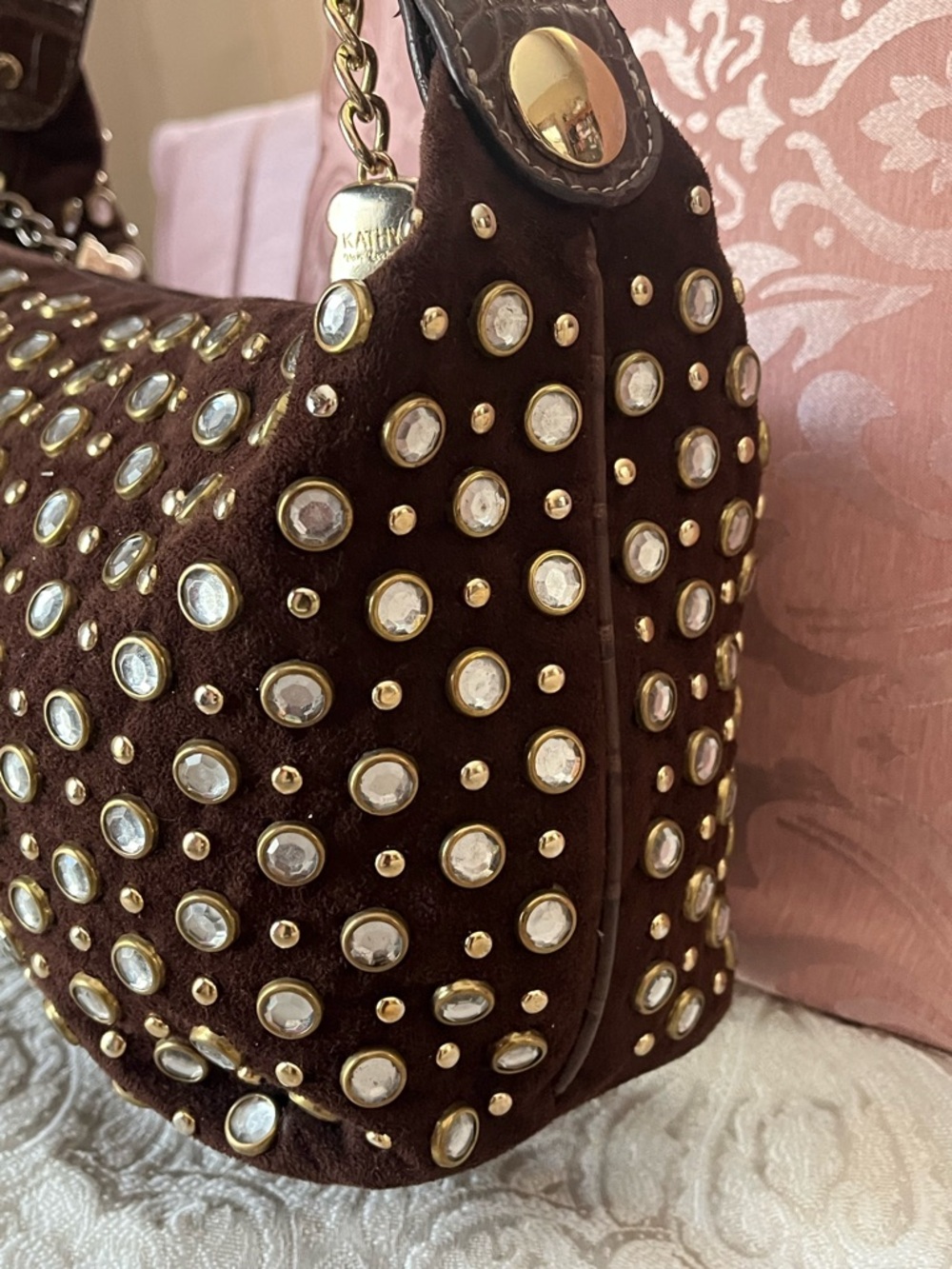 Kathy Van Zeeland Shoulder Bag w/Crystal Studs, Like NEW, Final Price - Picture 12 of 13